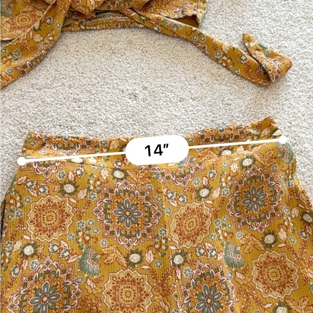 En Creme Mustard and gold Patterned top and pants - Picture 5 of 6